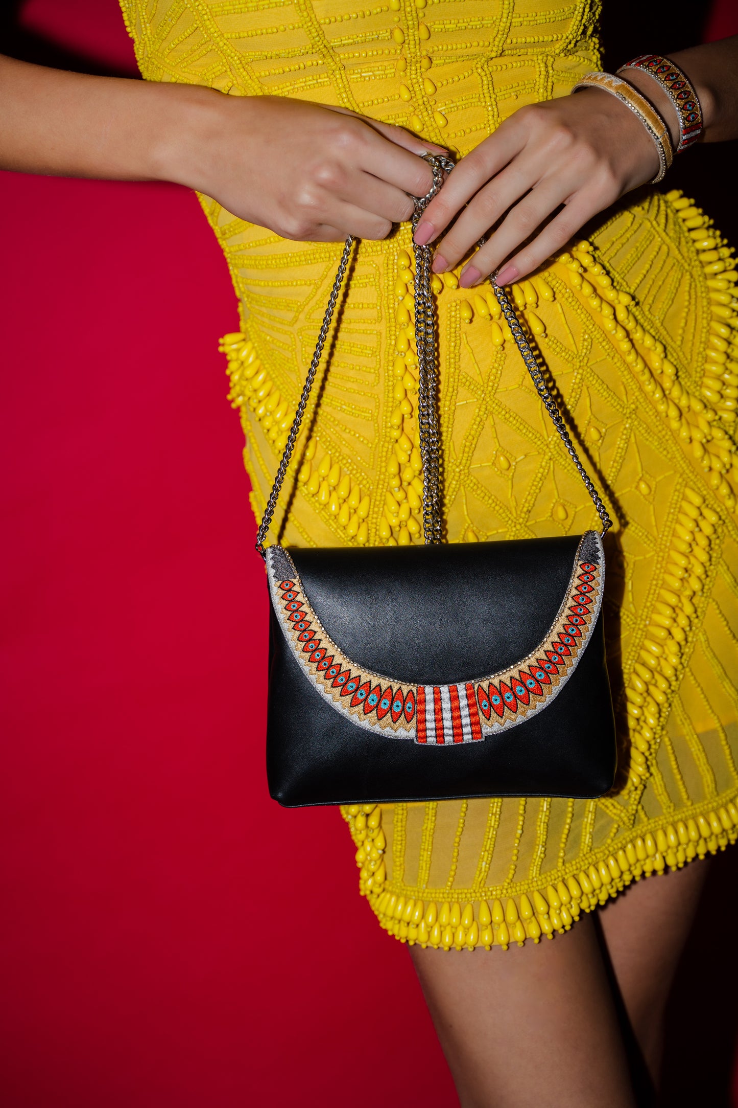 Charlina Yellow Black Leather Bag