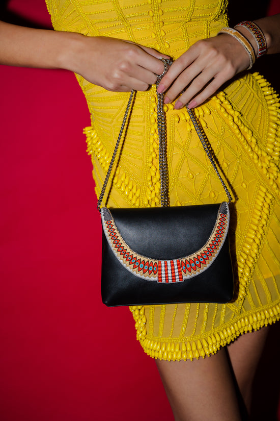 Charlina Yellow Black Leather Bag