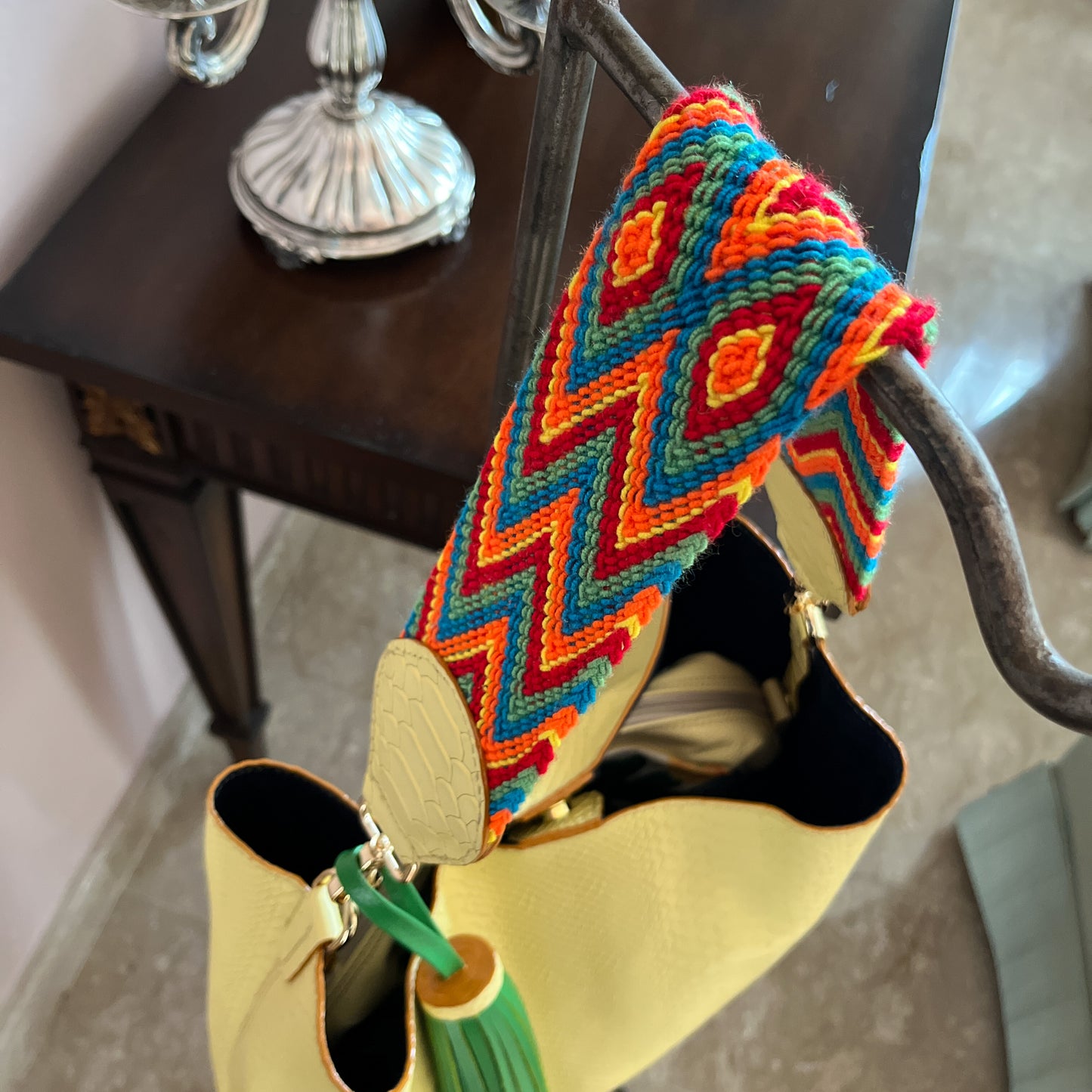 Embossed Yellow Leather Handbag