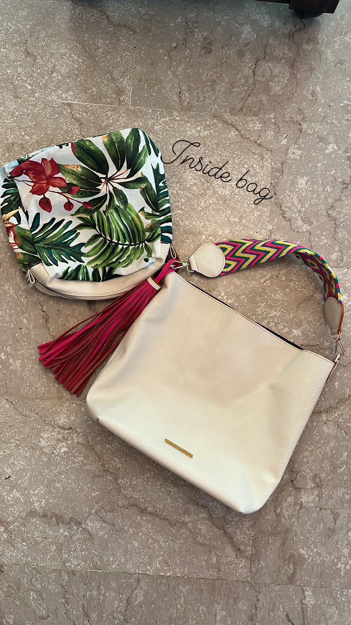 Beige Leather Classic Handbag
