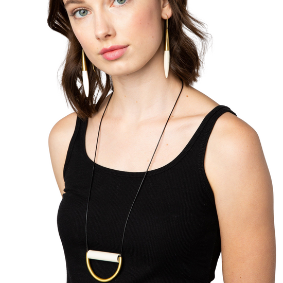 Amy Ceramic Long Necklace With Leather Cord