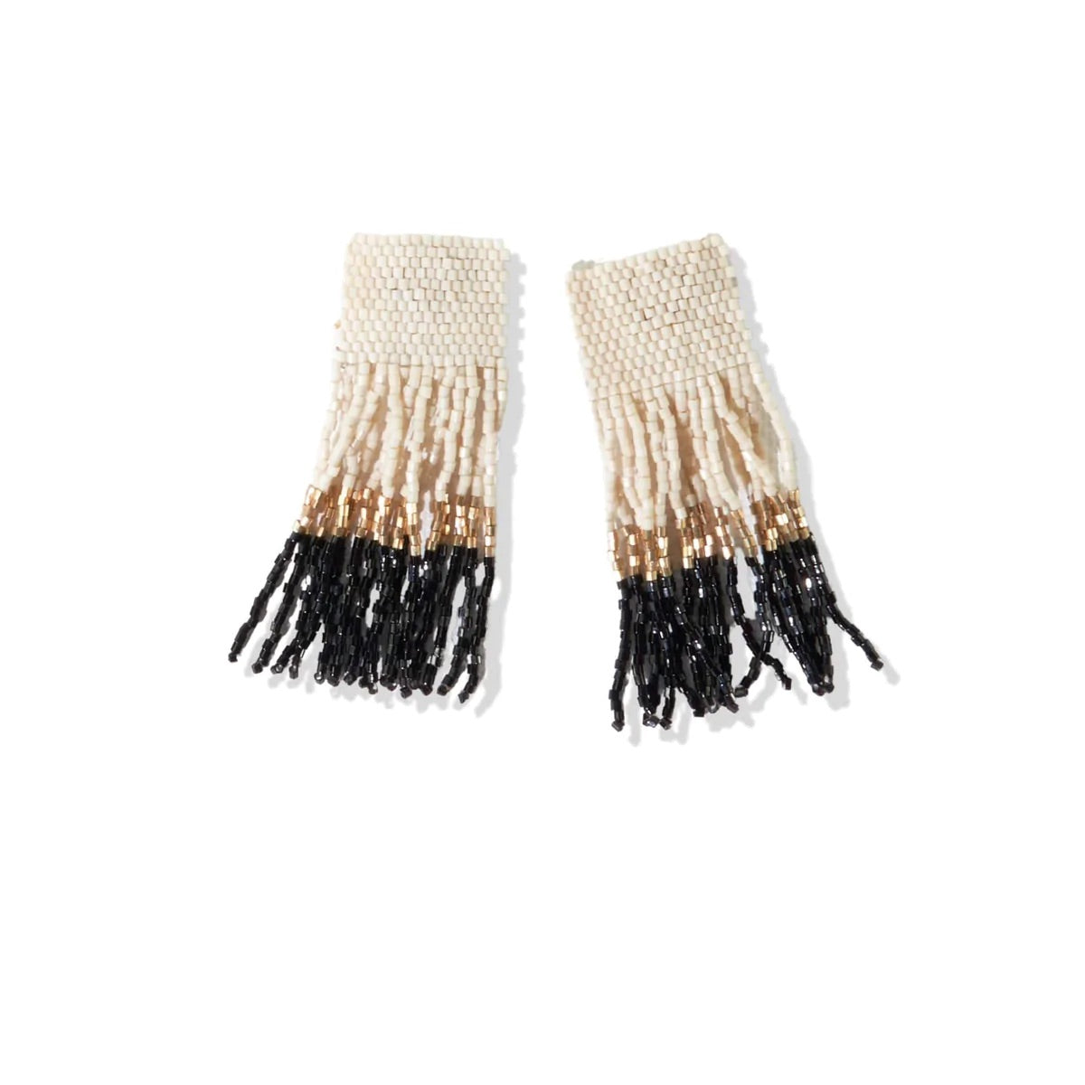Iris Ivory, Black and Gold Color Block Fringe Earrings