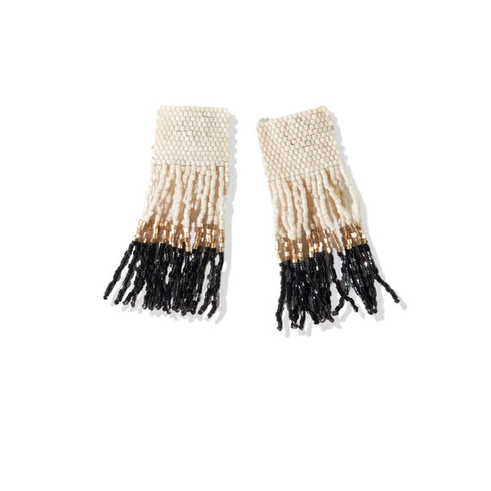 Iris Ivory, Black and Gold Color Block Fringe Earrings