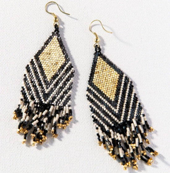Load image into Gallery viewer, Maeve Black and Gold Fringe Earrings

