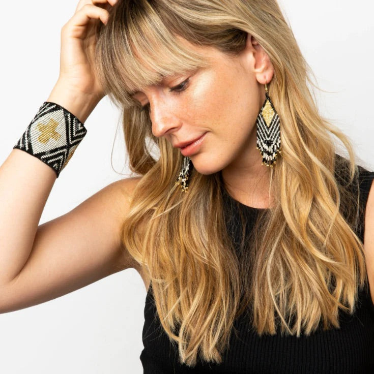 Maeve Black and Gold Fringe Earrings