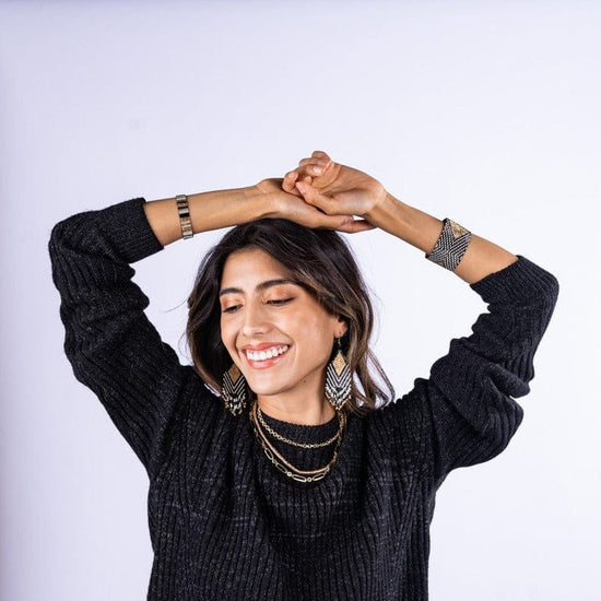 Load image into Gallery viewer, Maeve Black and Gold Fringe Earrings
