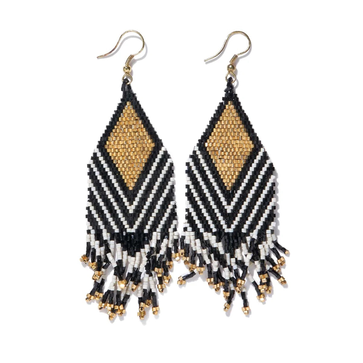 Maeve Black and Gold Fringe Earrings