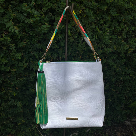 Embossed White Leather Handbag