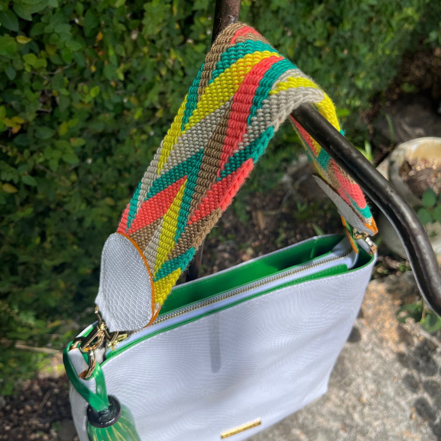 Embossed White Leather Handbag