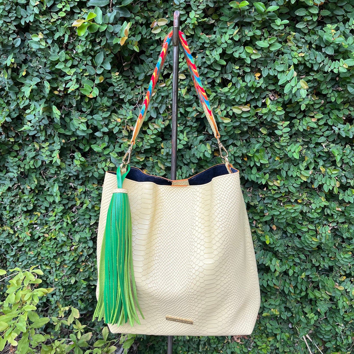Embossed Yellow Leather Handbag