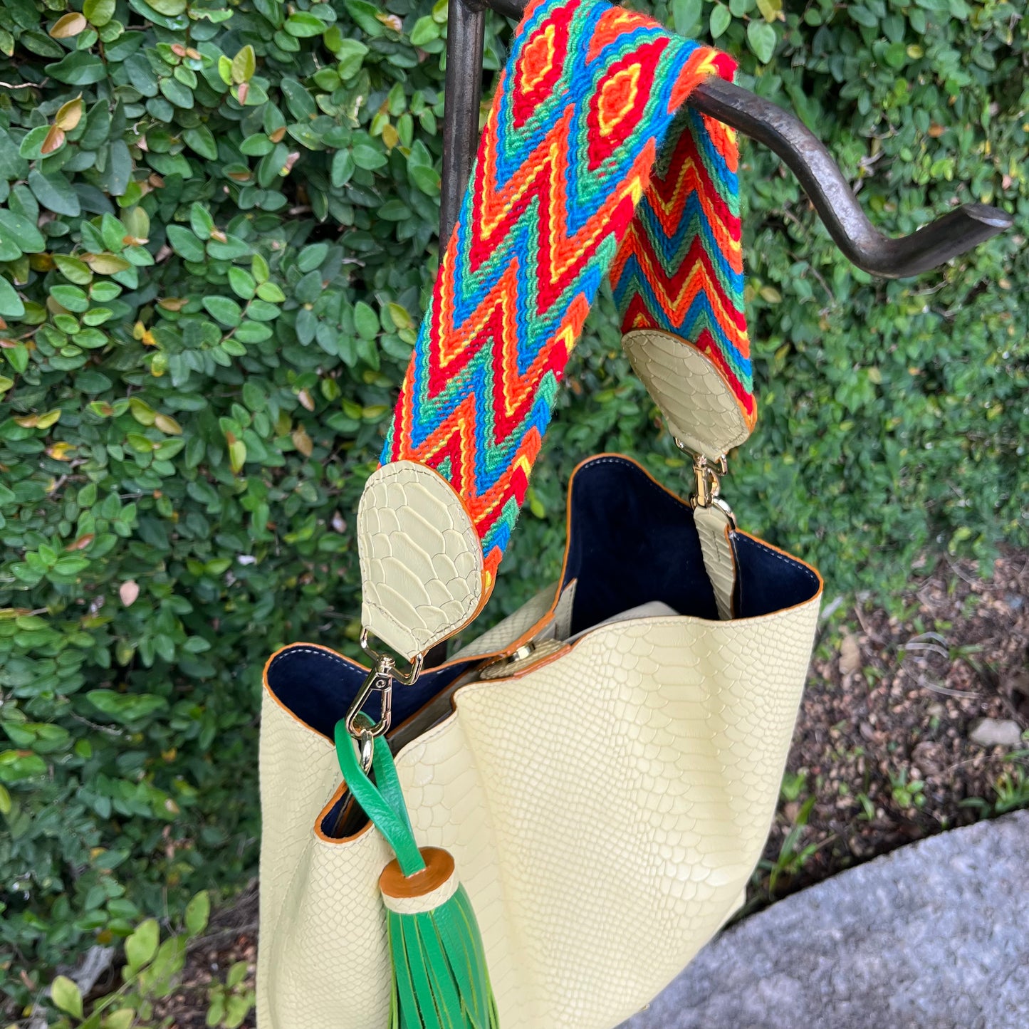 Embossed Yellow Leather Handbag