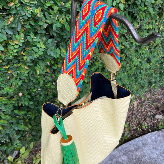 Embossed Yellow Leather Handbag