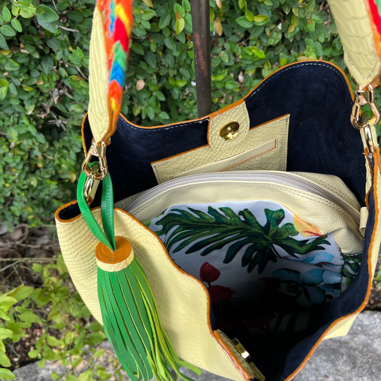 Embossed Yellow Leather Handbag
