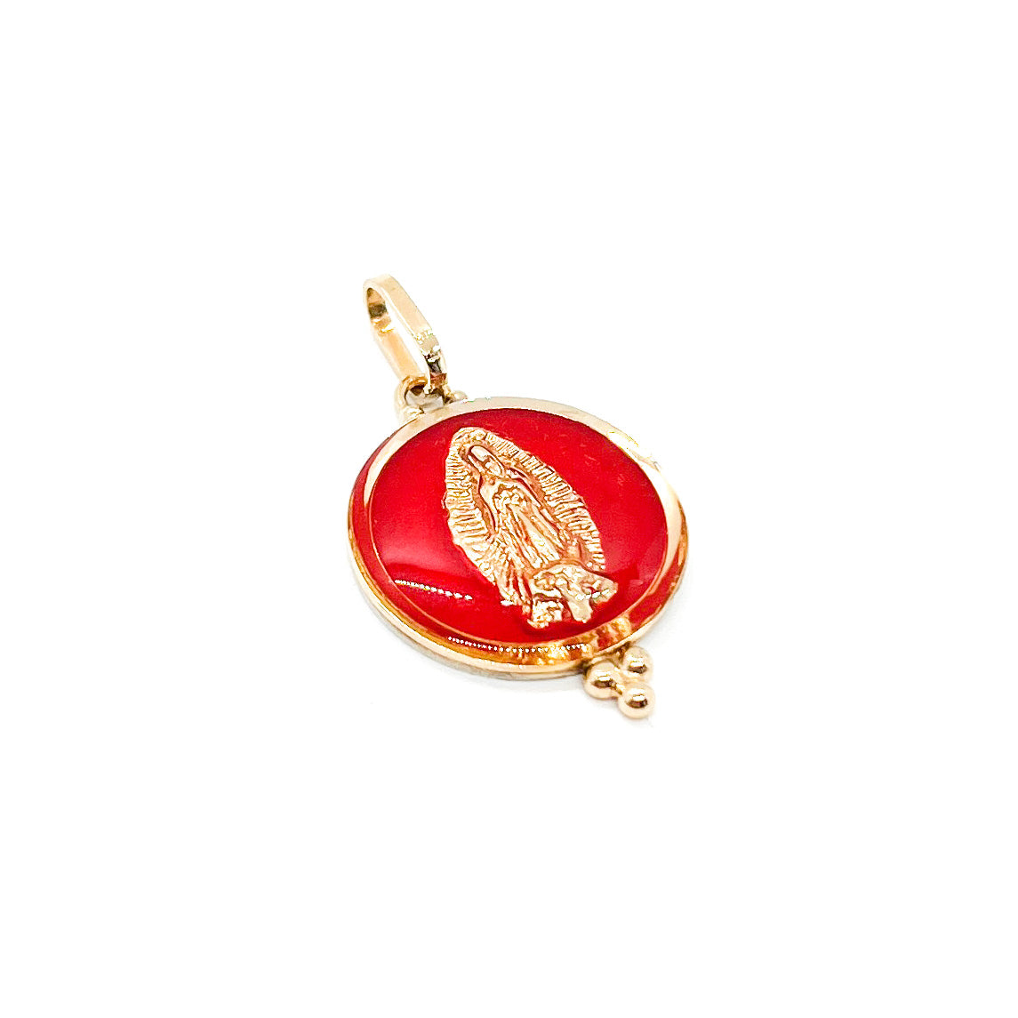 14k Gold Virgen de Guadalupe Red Enamel Pendant