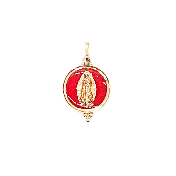 14k Gold Virgen de Guadalupe Red Enamel Pendant
