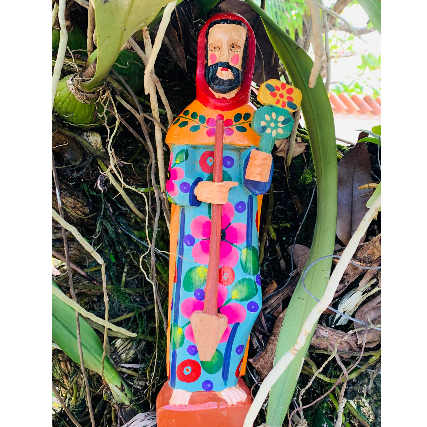 Hand Carved Tall San Fiacro Statue - Patron of Gardeners 15"