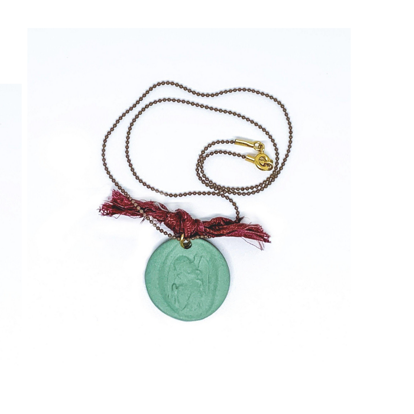 Guardian Angel Porcelain Medal with Silk Sari Ribbon