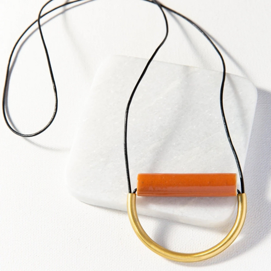Amy Ceramic Long Necklace With Leather Cord