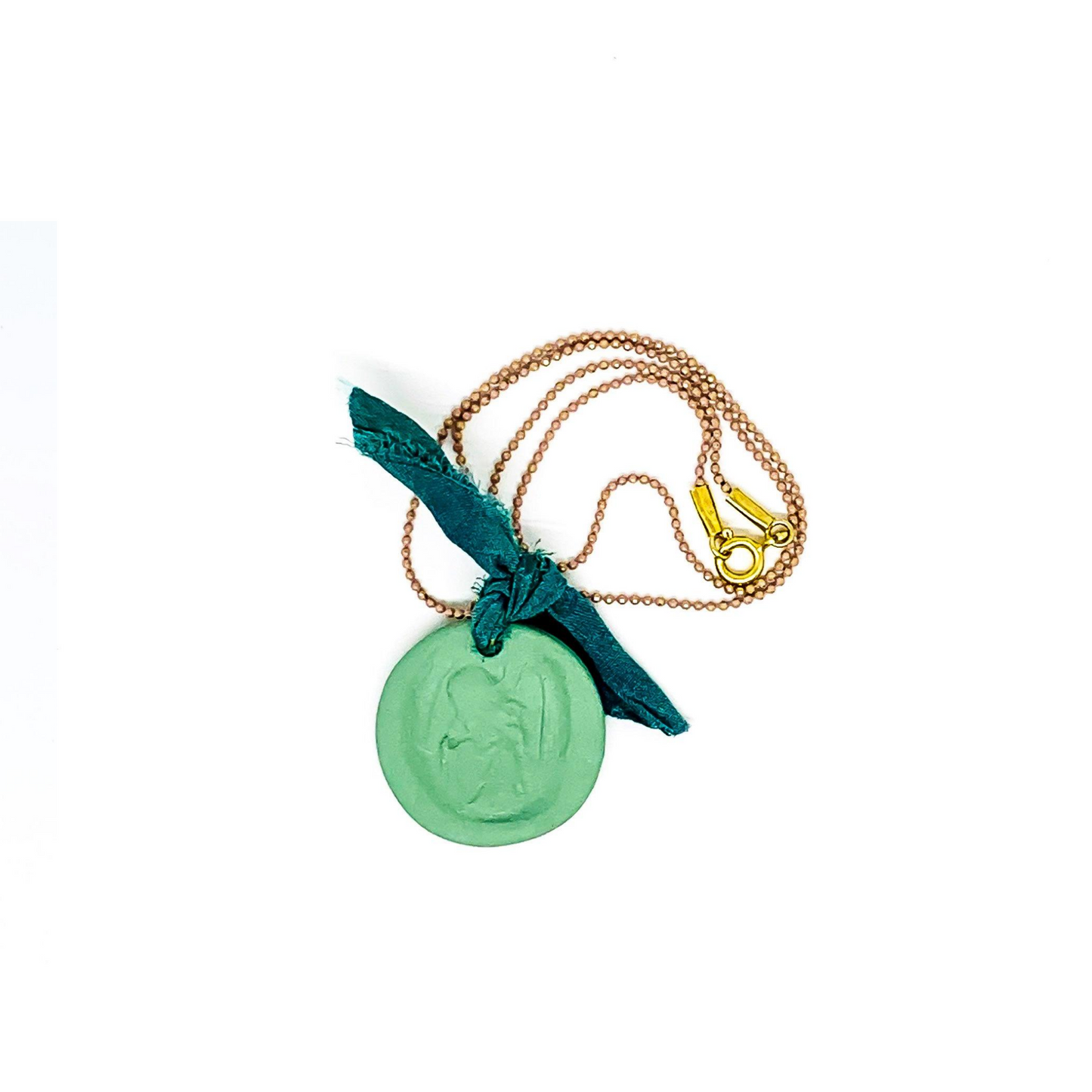 Guardian Angel Porcelain Medal with Silk Sari Ribbon