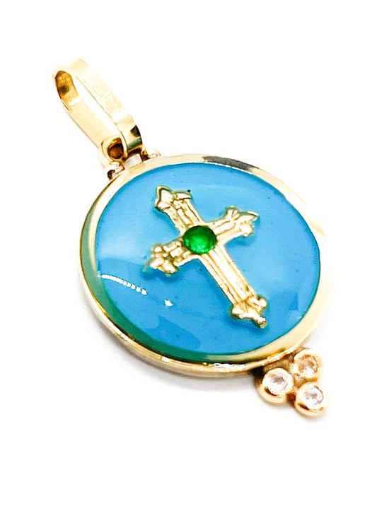 14K Gold Medal Emerald Cross