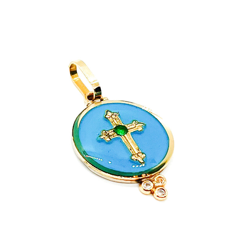 14K Gold Medal Emerald Cross