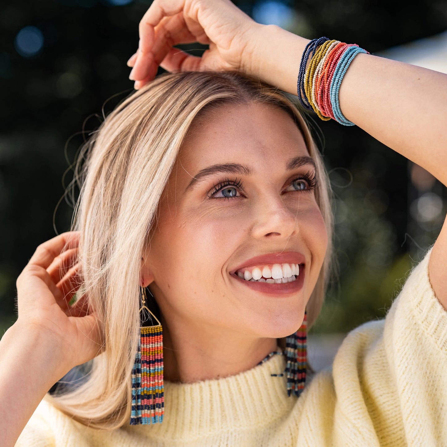 Lola Navy Stripe Woven Multi Layer Bracelet